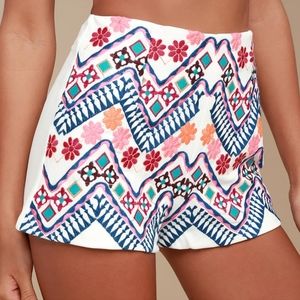 Lulus Rhythm is Gonna Get You White Embroidered Shorts Medium NWT